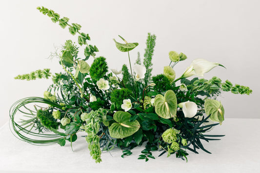 All greenery floral meadow featuring funky, tropical flowers