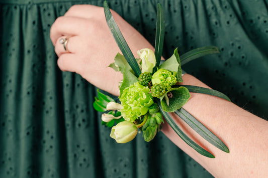 Wrist corsage of all greenery
